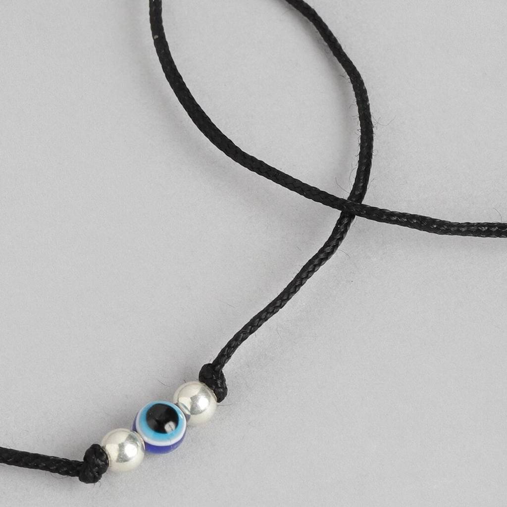 Uni-Evil Eye Rhodium Plated 925 Sterling Silver Thread Anklet : ANK-60212-PAIR