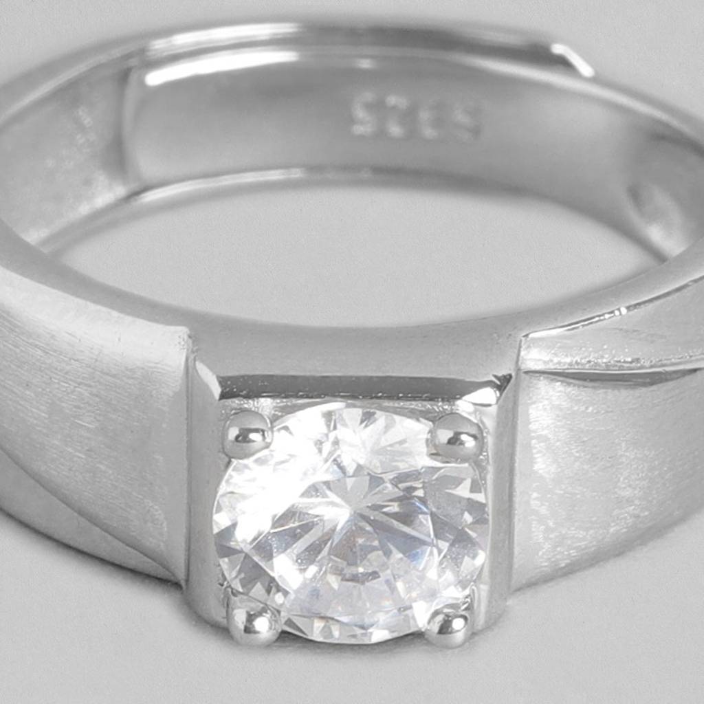 Cz Solitaire 925 Sterling Silver Ring For Him (Adjustable) : RNG-40066