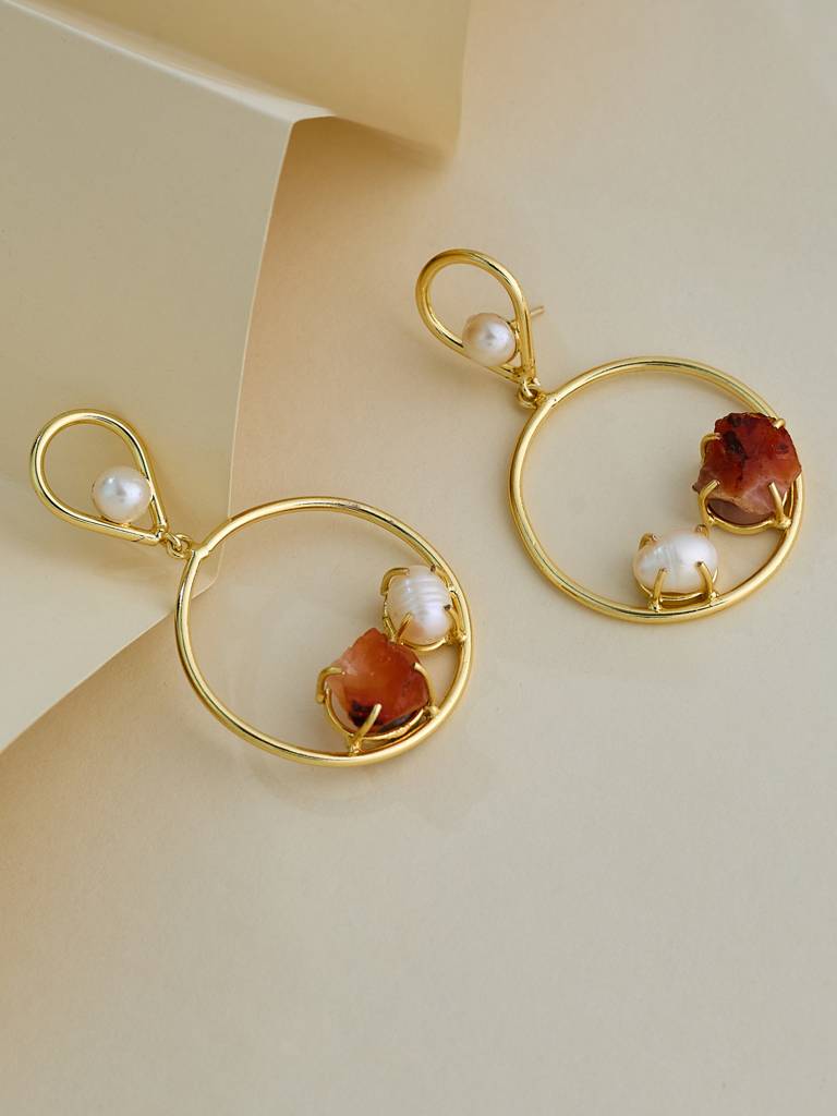 Dull Gold Brass Semi Precious Drop Earrings : YI24A0122E