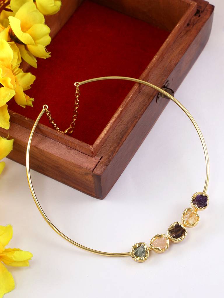 Multicolor Gemstone Choker Necklace : YI24A0069N