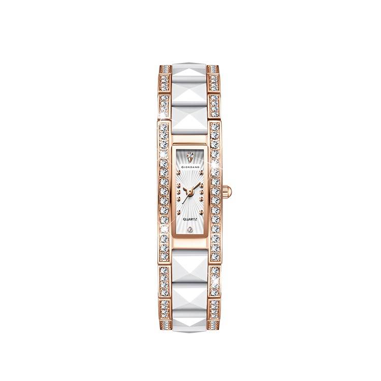 Giordano Luxury Crystal Studded Bracelet Watch For Women - Elegant Rectangular Dial, Quartz Movement And Stainle : GZ-60104-33