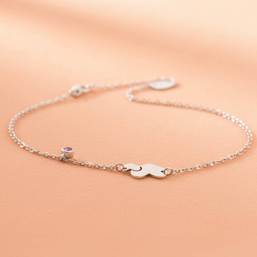 The Amour Bond Double Heart & Amethyst-Hued Silver Anklet : AK1136