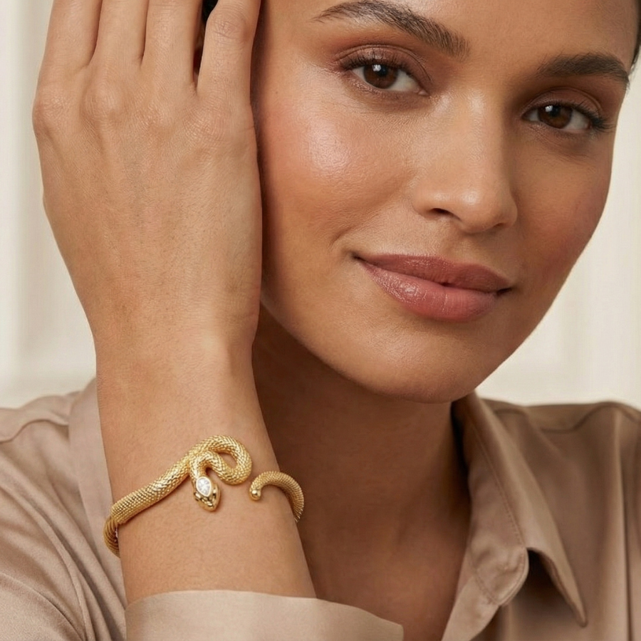 Snake Head Bracelet For Women | Bold Serpent Statement Bracelet Jewellery : 994334337