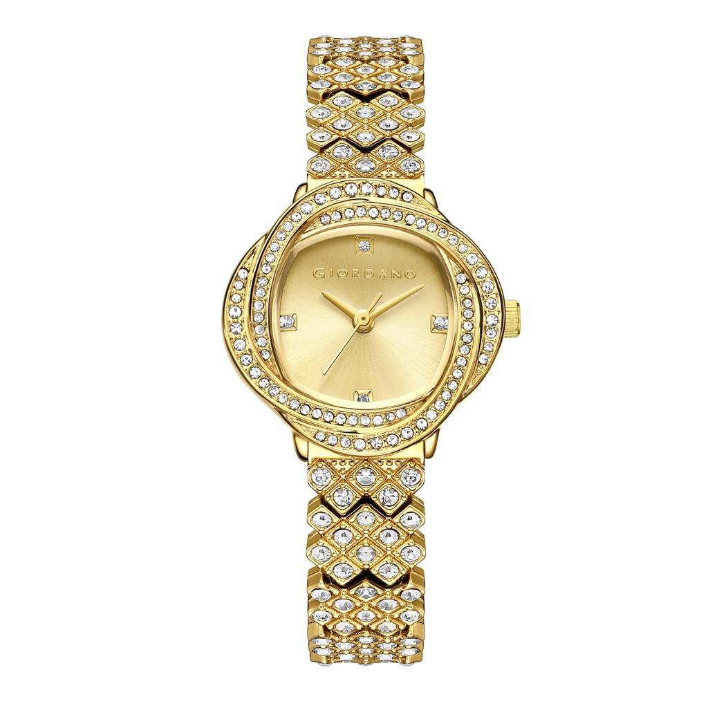 Giordano Luxury Crystal Watch For Women, Stainless Steel Strap, Diamond-Studded Bezel, Elegant Dress Timepiece : GZ-60120-22