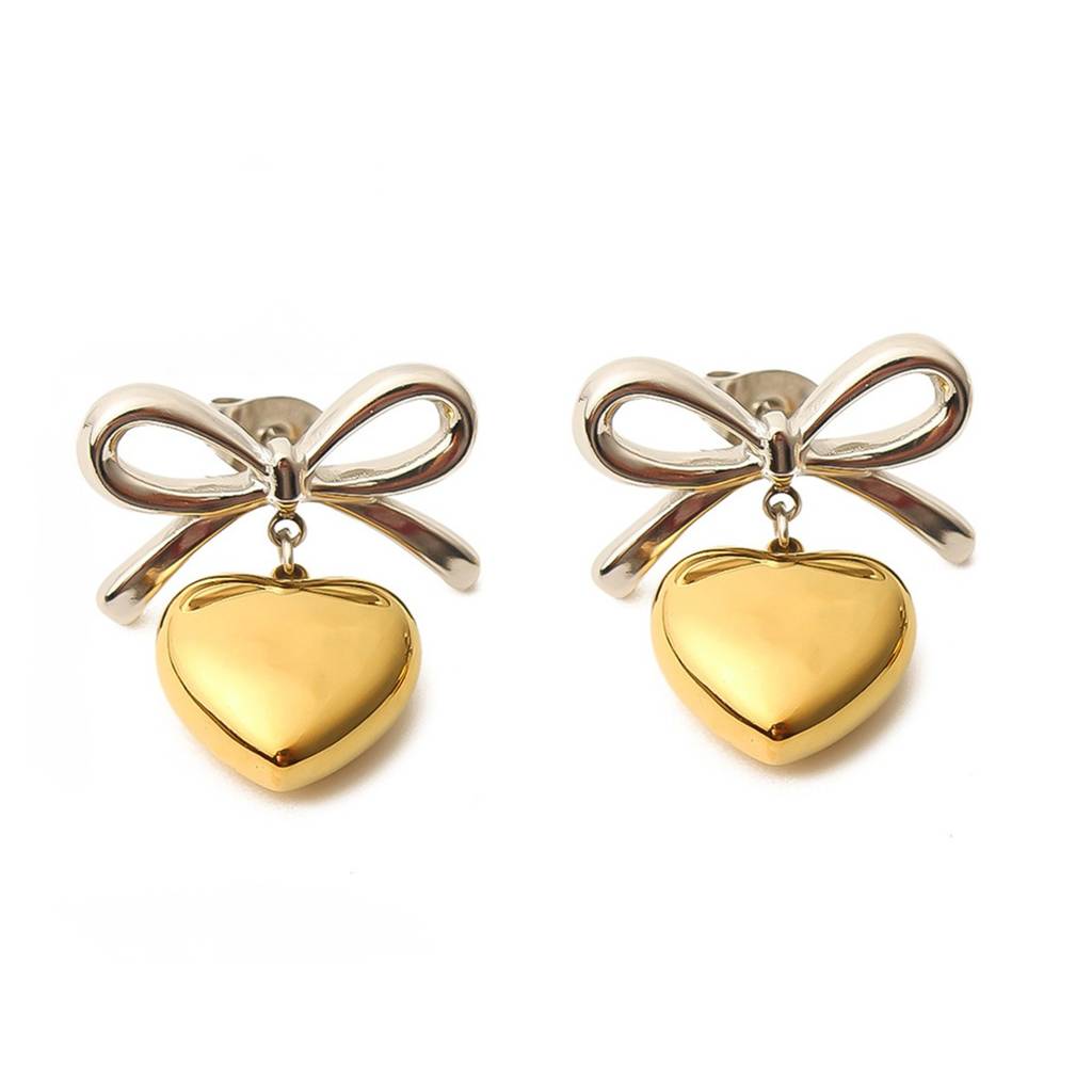 18K Gold & Silver Plated Waterproof Anti-Tarnish Bow And Heart Drops : ASG0125E424SG