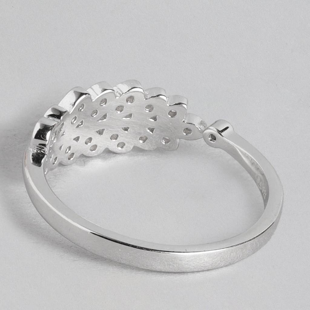 Classy Branch Cut Cz Studded 925 Silver Ring (Adjustable) : RNG-40068