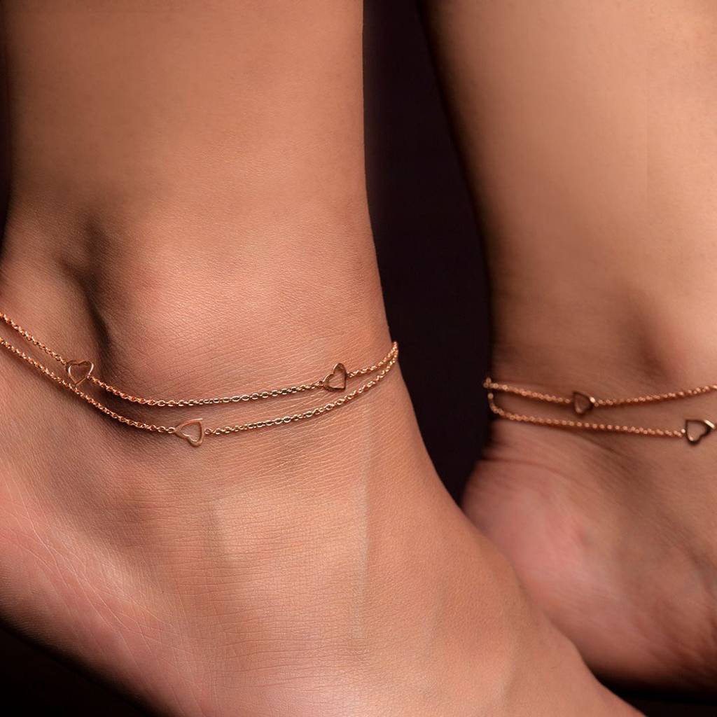 Singing Hearts 925 Sterling Silver Anklets In Rose Gold : ANK-60059-PAIR