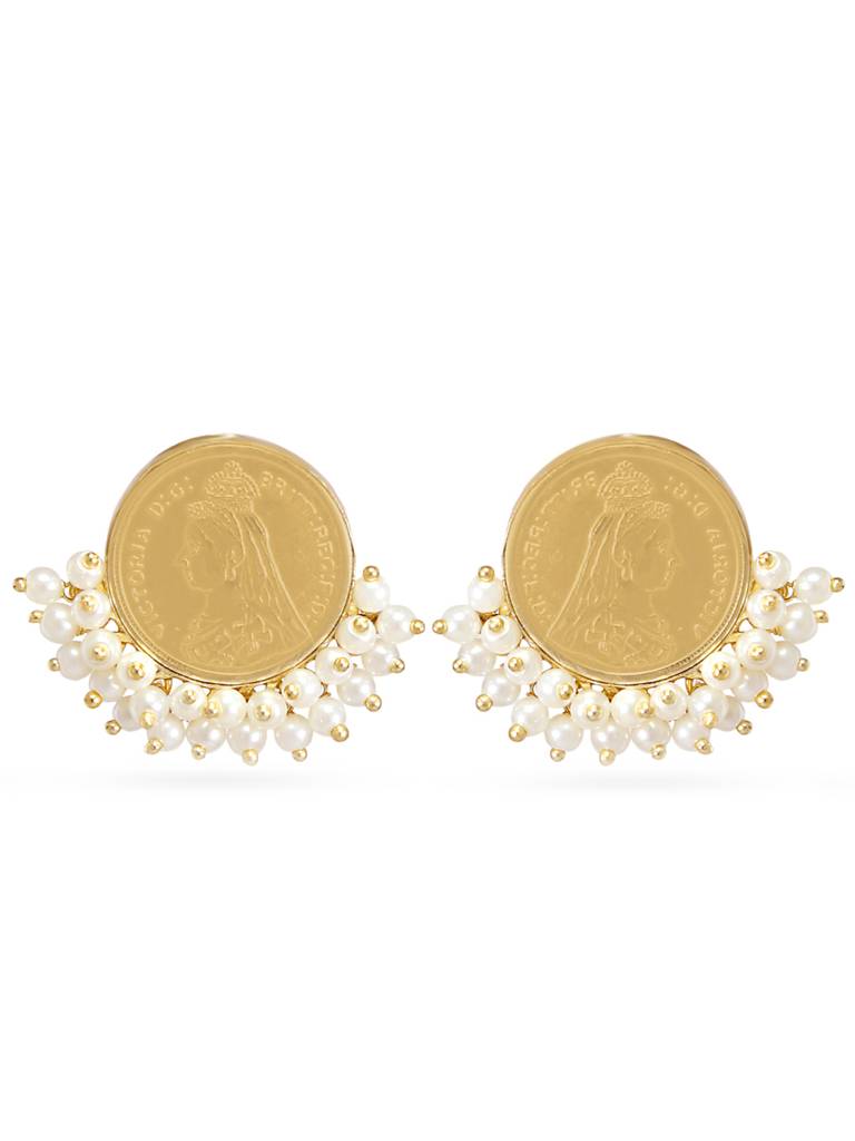 Gold Coin Pearl Earrings : YI24A0125E