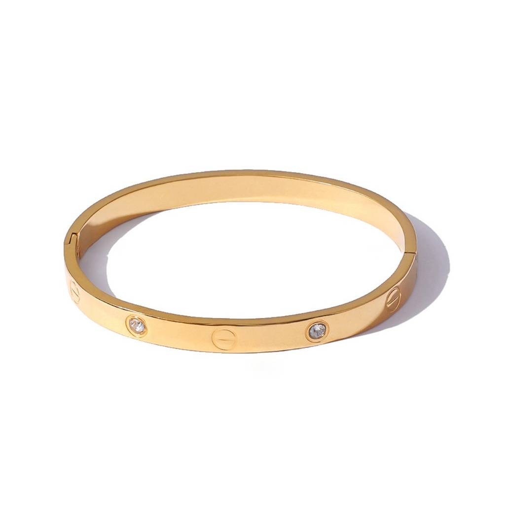 18K Plated Waterproof Anti-Tarnish Screw And Zircon  Bangle Bracelet : ASG0125B235G