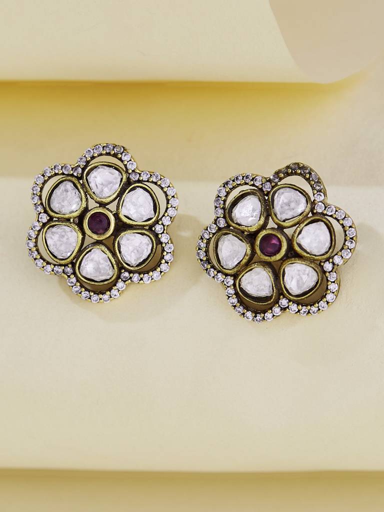 Vintage Inspired Kundan Gold Tone Earrings : YI24A0004E