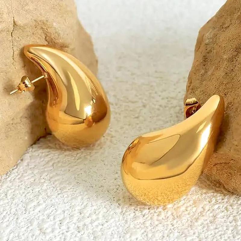 925 Pure Silver Gold Plated Tear Drop Stud Earrings |Chunky Earrings : TWP1141
