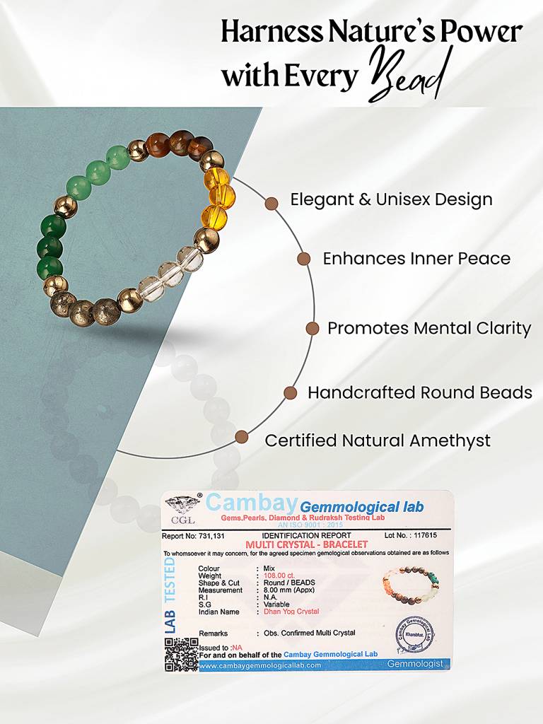 Chakra Balancing Multi Crystal Bracelet For Healing & Meditation : STBR8223