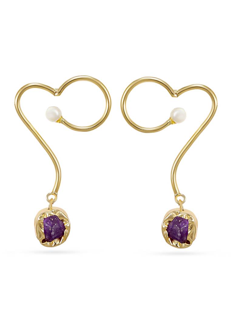 Purple Stone Studded Golden Wavy Earring : YI24A0057E
