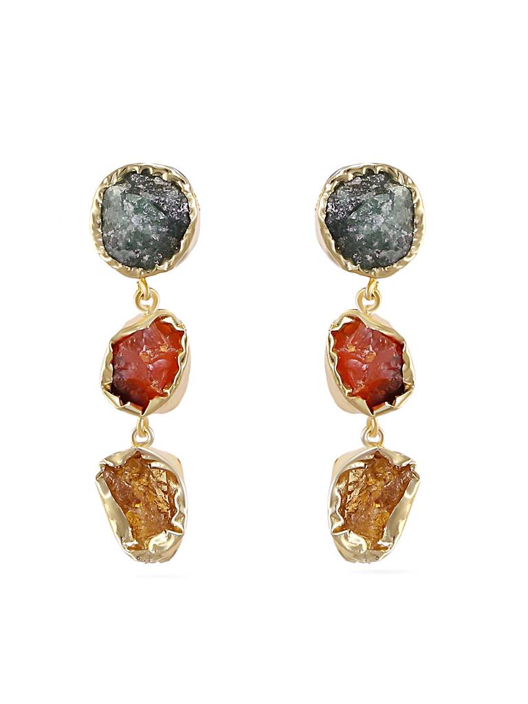 Gold Plated Gemstone Drop Earrings : YI24A0064E