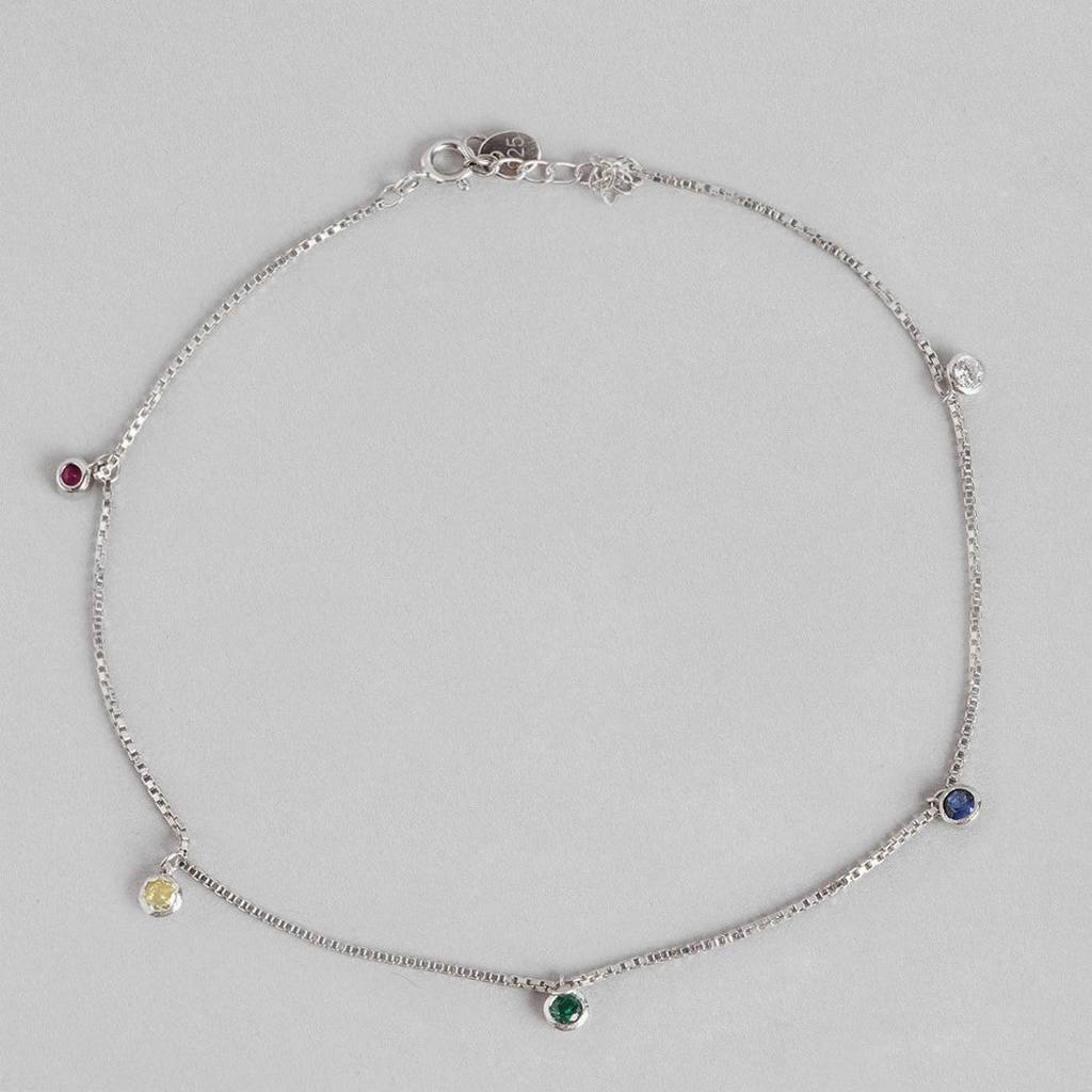 Multi Colour Drops Rhodium Plated 925 Sterling Silver Anklet : ANK-60238-PAIR