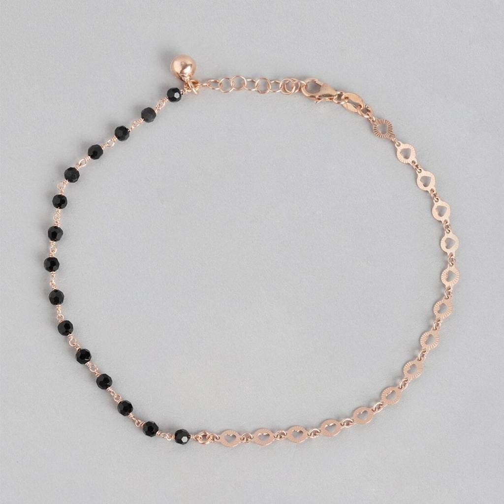 Rose Gold Radiance Beaded Chain Anklet In 925 Sterling Silver : ANK-60272-PAIR