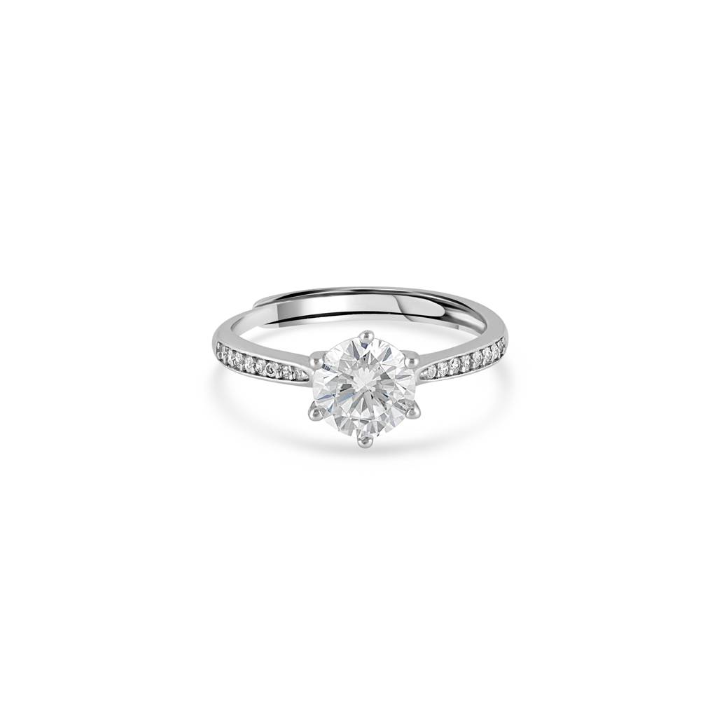 925 Sterling Silver Solitaire Engagement Ring With Cubic Zirconia Accents  Sterling Silver Adjustable Silver