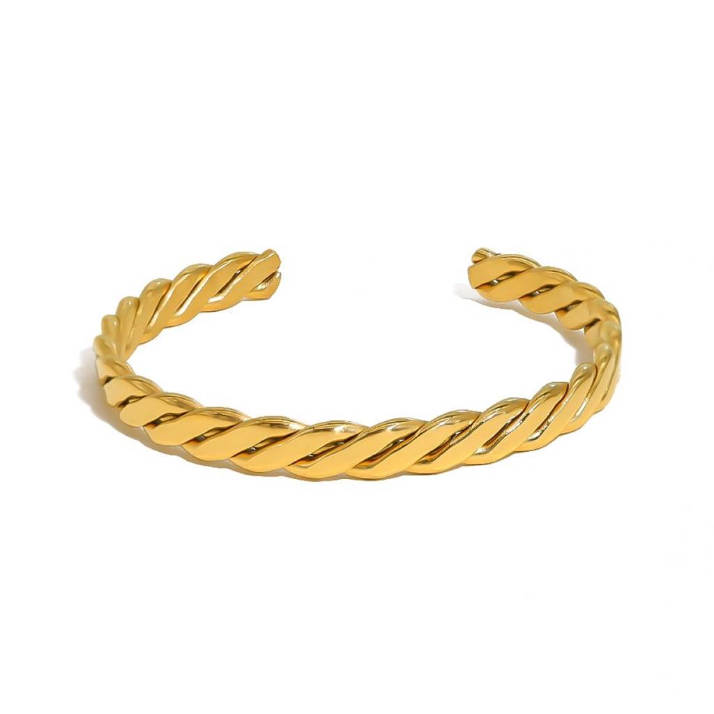 18K Gold Plated Waterproof Anti-Tarnish Braided Cuff Bracelet : ASG0125B120G