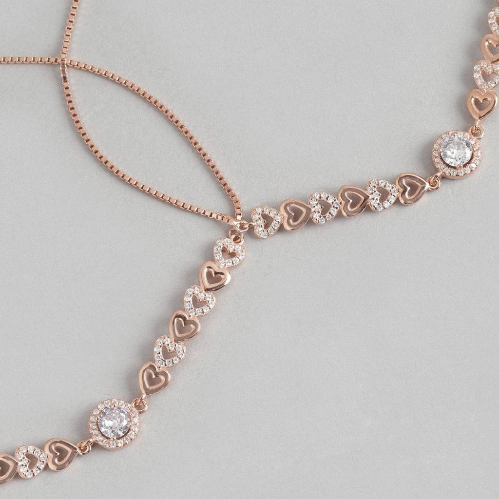 Heart Cubic Zirconia Rose Gold Plated 925 Sterling Silver Anklet : ANK-60329-PAIR-RG