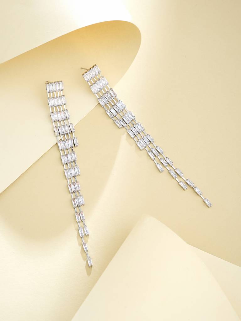 Cz Stone Silver Statement Earrings : YI24A0151E