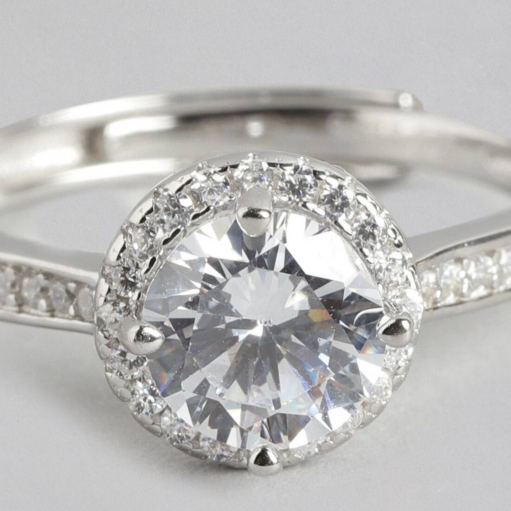 Solitaire Halo 925 Silver Ring (Adjustable) : RNG-40032