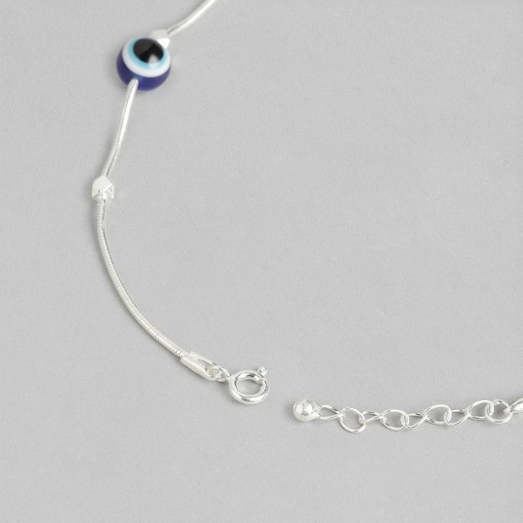 Evil Eye Beaded Rhodium Plated 925 Sterling Silver Chain Anklet : ANK-60194-PAIR
