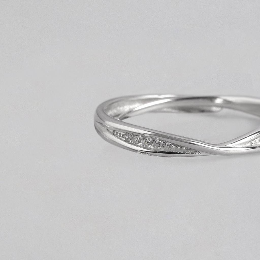 Minimal Rhodium Plated Cz Studded 925 Sterling Silver Women Ring (Adjustable) : RNG-40112