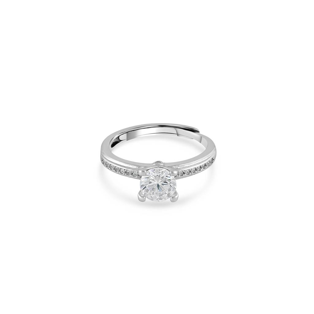 925 Sterling Silver Round Solitaire Engagement Ring With Pave Cubic Zirconia Band : RJSPRG48