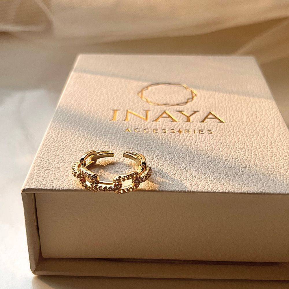 18Kt Gold Plated Cuban Stackable Zircon Open Adjustable Ring, Raya : INRAYA