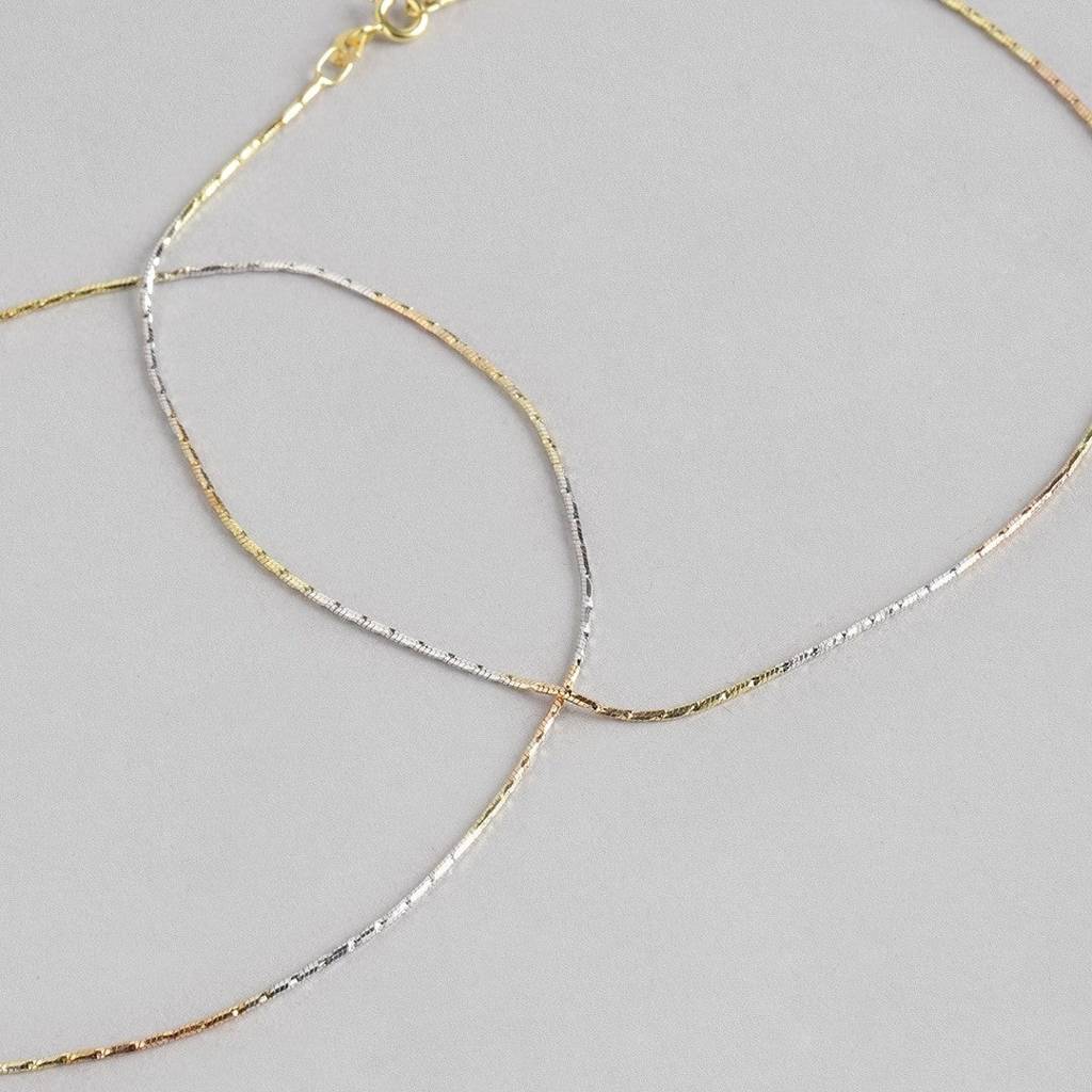 Adorable Triple Tone 925 Sterling Silver Anklet : ANK-60047-PAIR