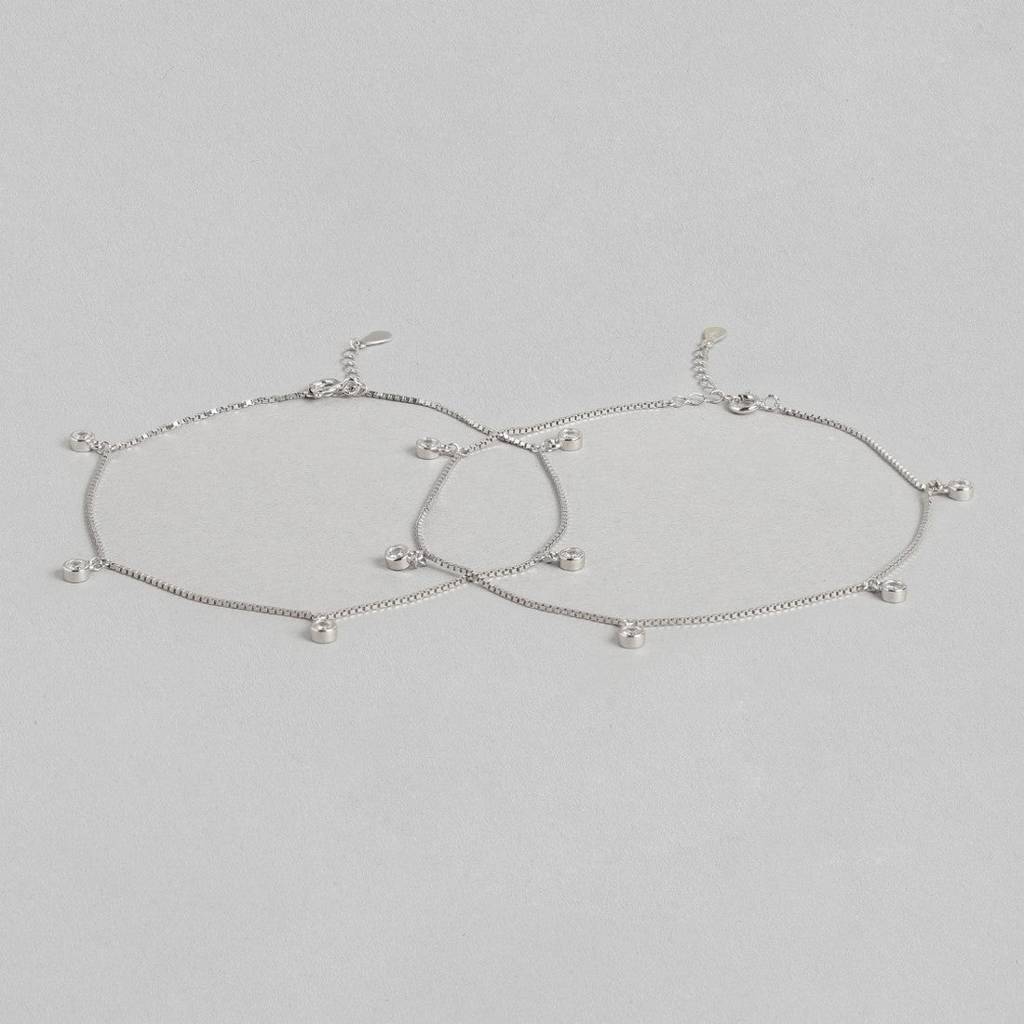 Zavya Drop Rhodium Plated 925 Sterling Silver Anklet : ANK-60104-PAIR