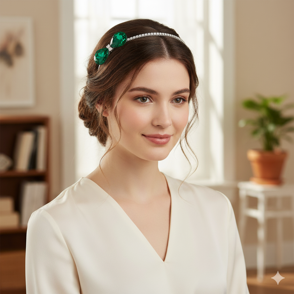 Bridal Teardrop Crystal Headband For Women Silver Rhinestone Wedding Tiara Hair Band Elegant Party Wear Designe : M4SK-T-GREEN