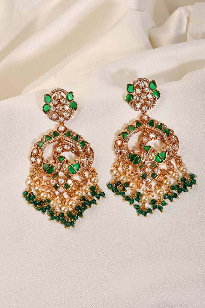 Peacock Polki Beaded Chandbalis : PR-155E