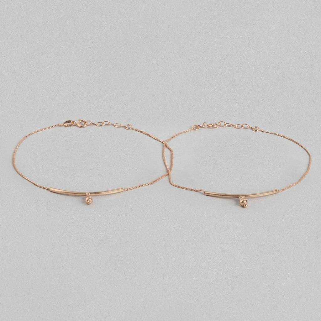 Rose Gold Plated 925 Sterling Silver Drop Chained Anklet : ANK-60244-PAIR