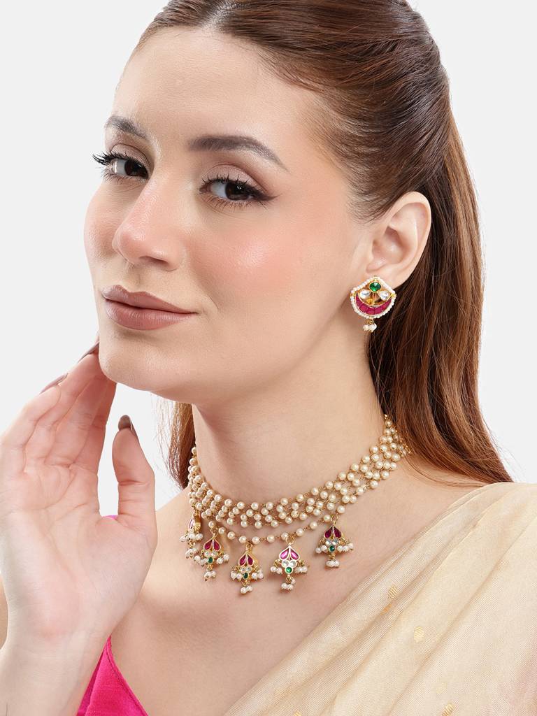 Royal Multi-Strand Pearl Choker Necklace Set : YI24A0723N