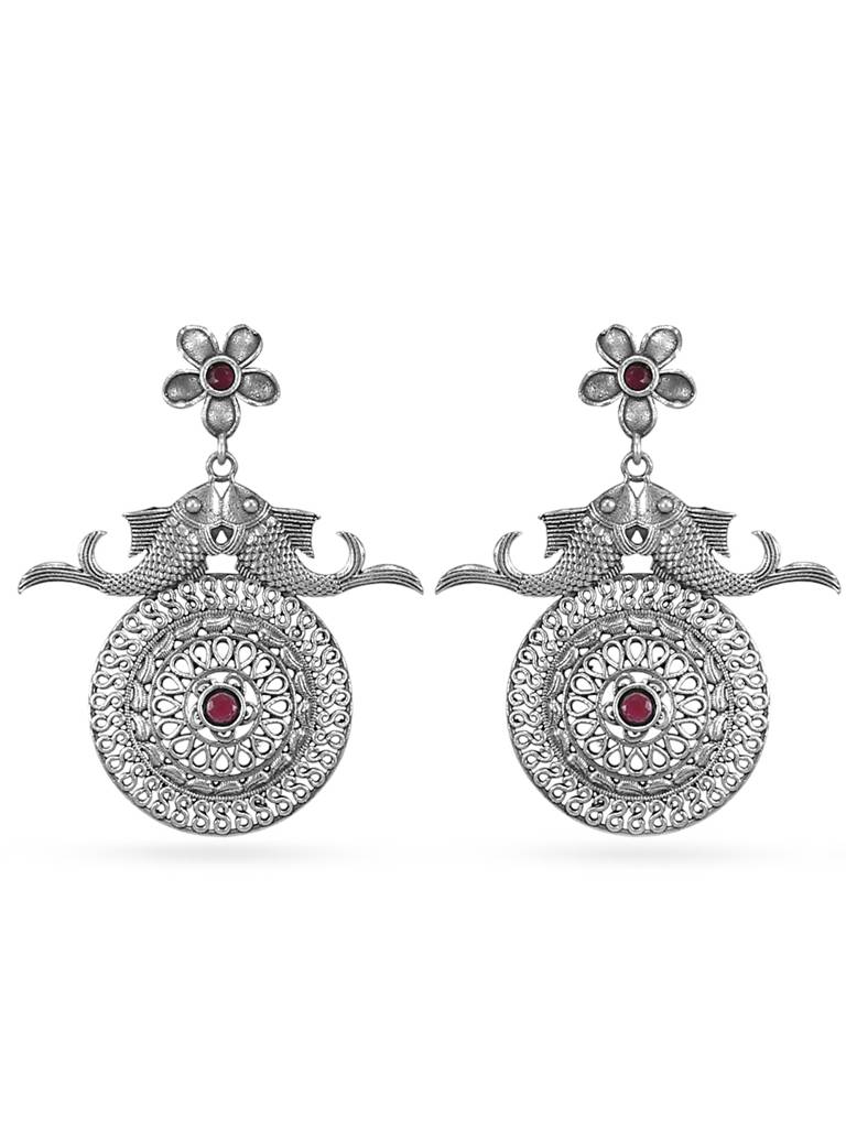 Oxidised Silver Fish Drop Earrings : YI24A0133E