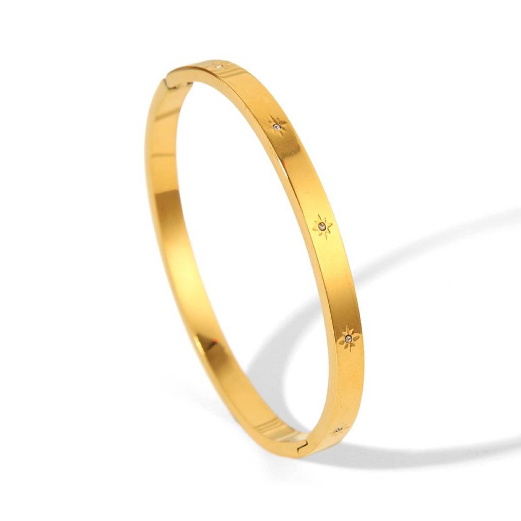 18K Gold Plated Waterproof Anti-Tarnish Star Zircon  Bangle Bracelet : ASG0125B193G