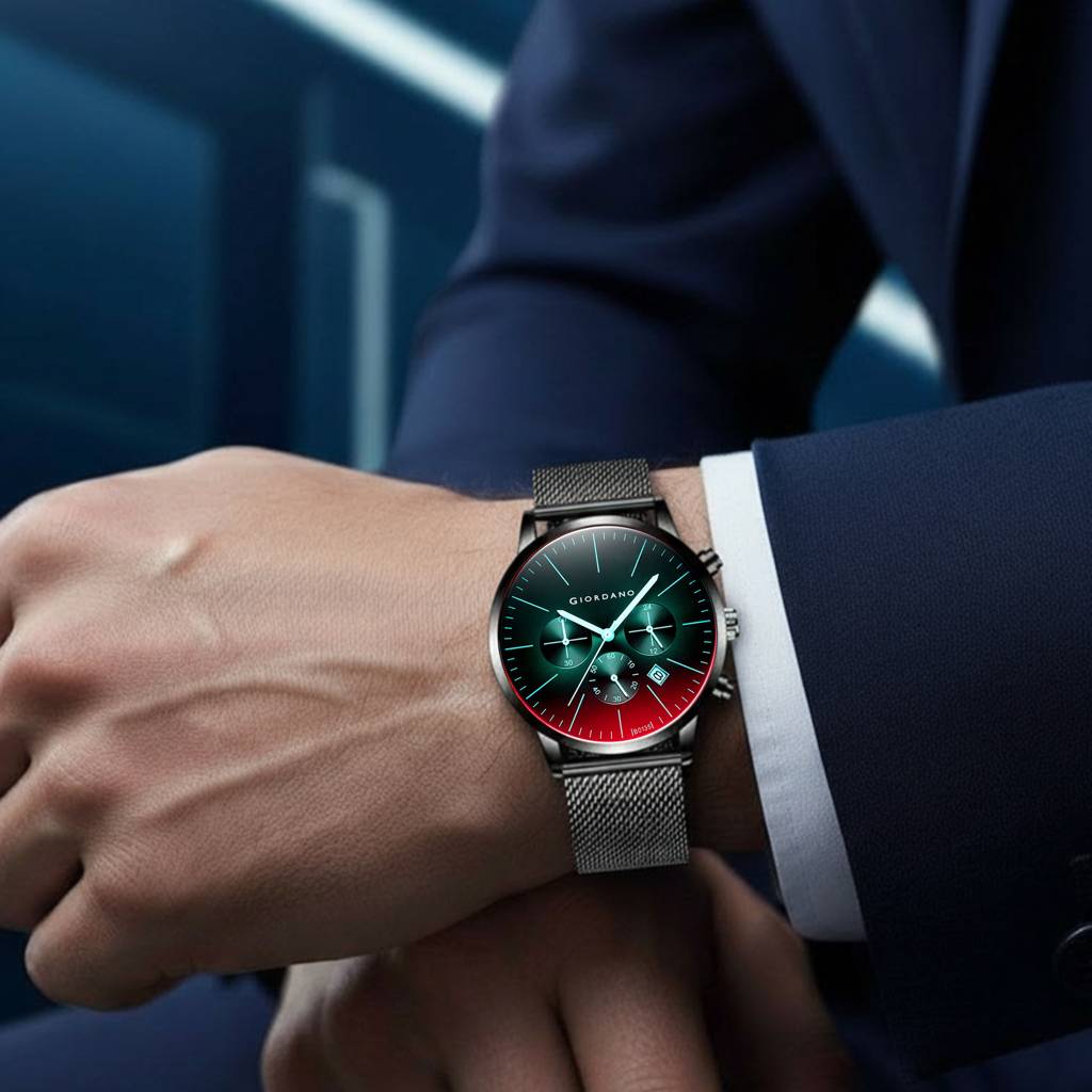 Giordano Formal Chronograph Watch For Men With Round Dial, Mesh Metal Strap, And Date Display : GZ-50183-11