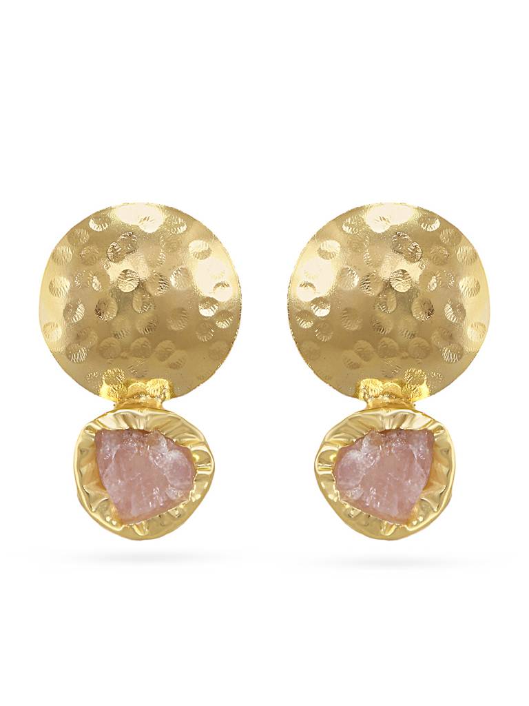 Minimalist Pink Gem Studded Gold Earrings : YI24A0065E