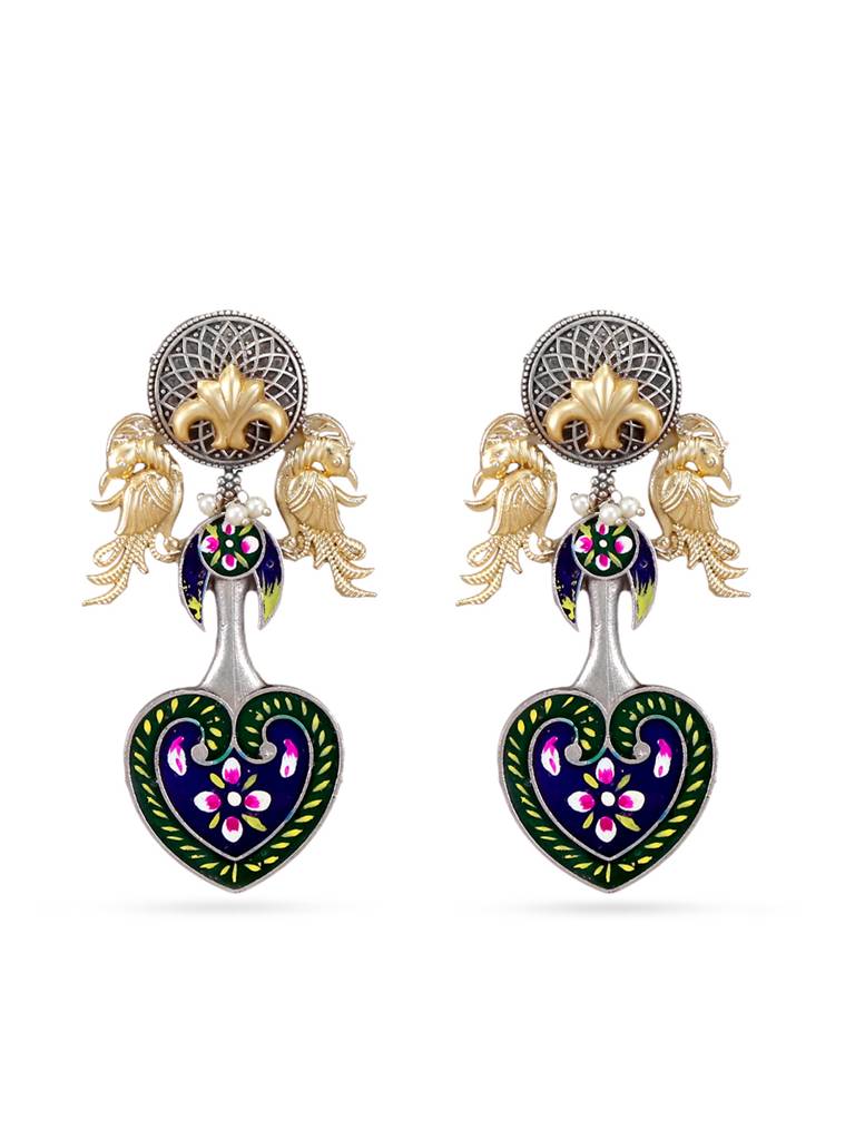 Oxidised Silver Enamel Earrings : YI24A0129E