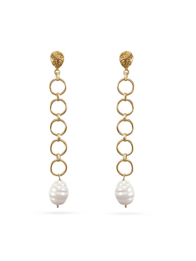 Golden Chain Pearl Drop Earrings : YI24A0063E