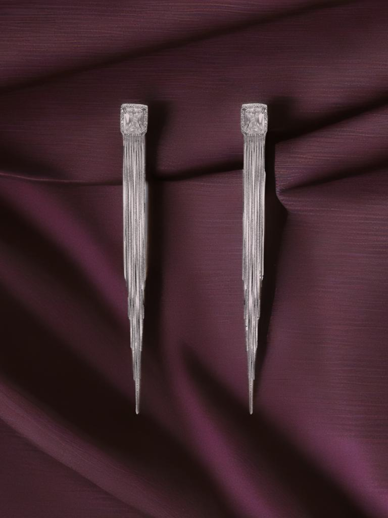 Silver Chain Tassel Drop Earrings : YI24A0046E