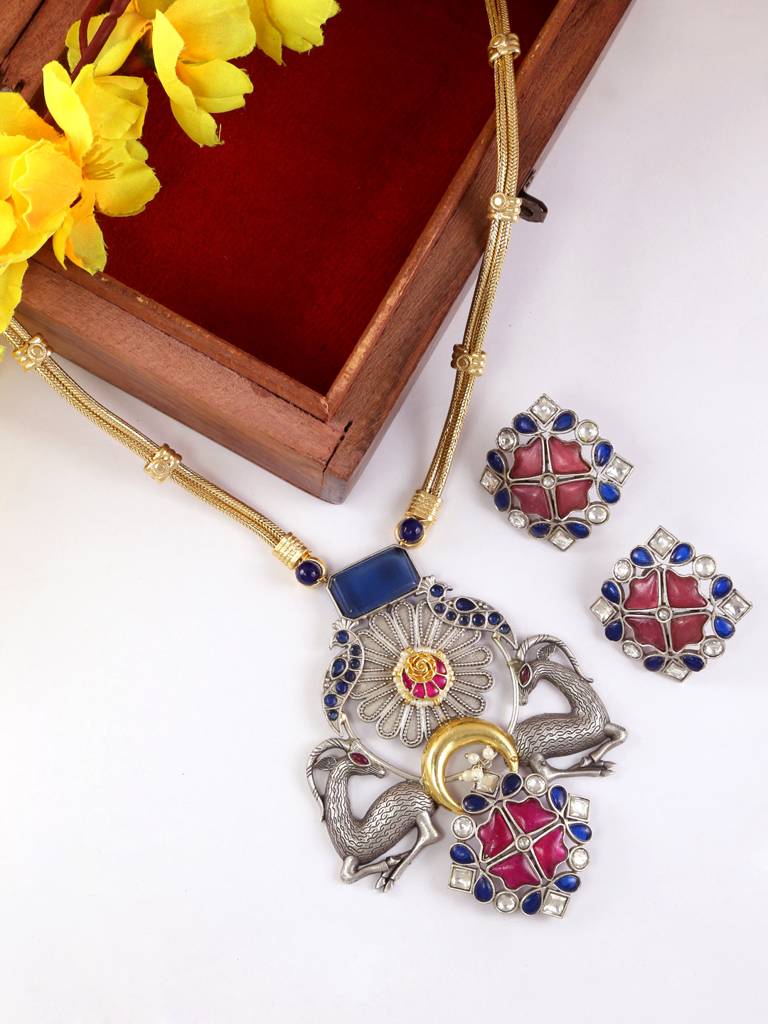 Oxidised Silver Necklace Set : YI24A0076N