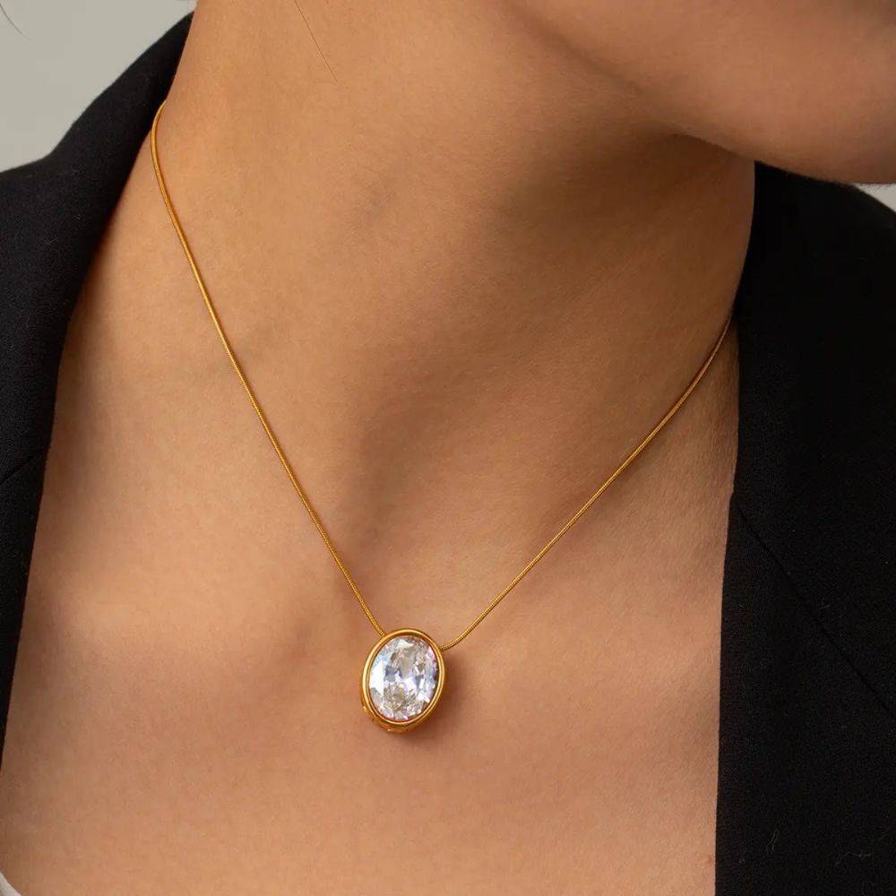 18Kt Gold Plated Cubic Zirconia Opal Stud Necklace, Astra : INASTRA-W
