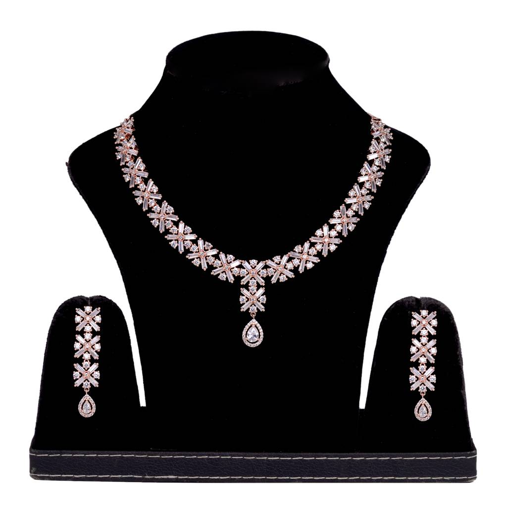 Saraf Rs Jewellery Designer Rose Gold Plated Necklace With Drop Earrings For Women & Girls : SJNK1202
