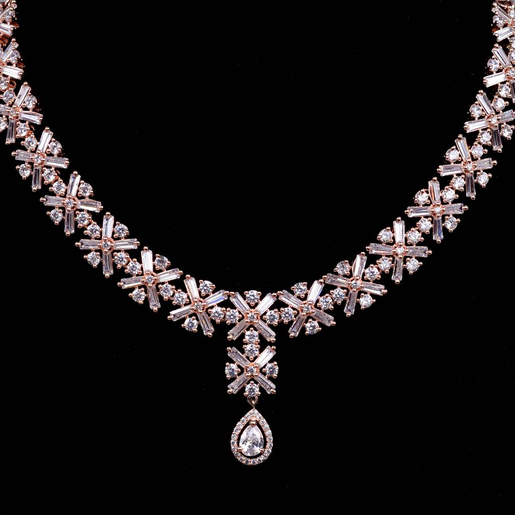 Saraf Rs Jewellery Designer Rose Gold Plated Necklace With Drop Earrings For Women & Girls : SJNK1202