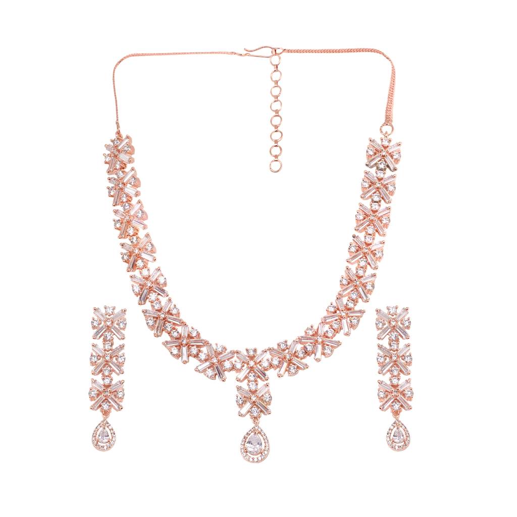 Saraf Rs Jewellery Designer Rose Gold Plated Necklace With Drop Earrings For Women & Girls : SJNK1202