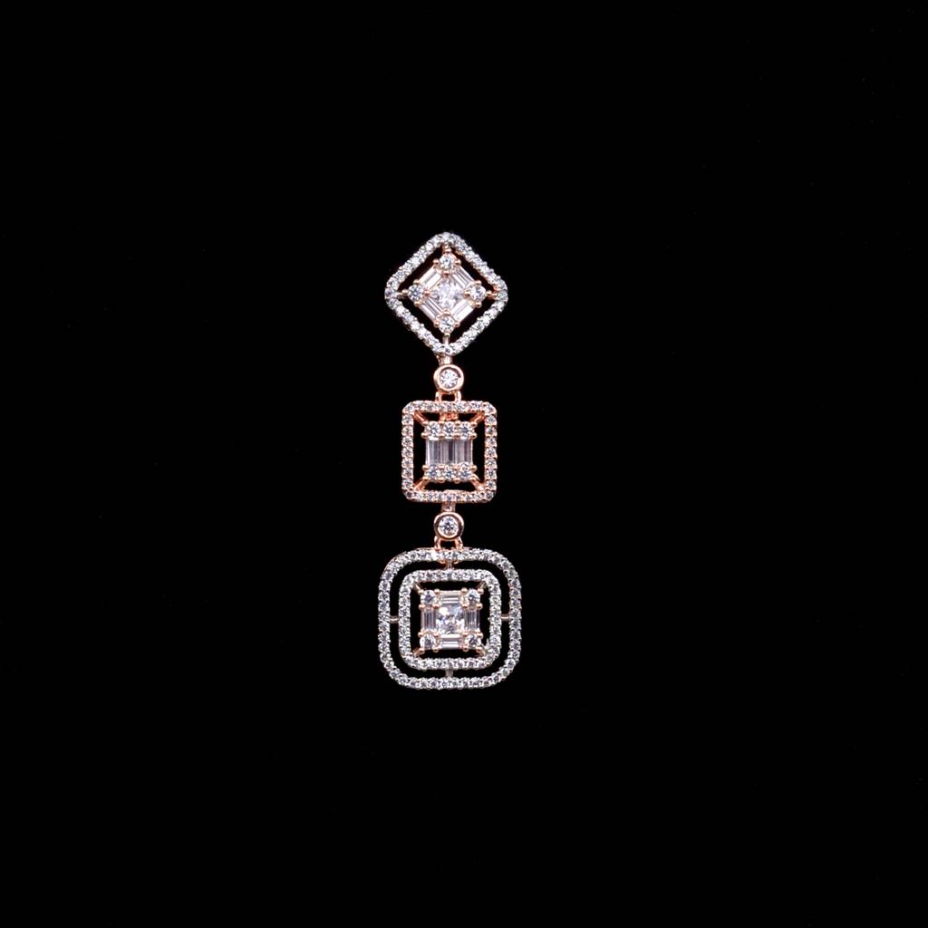 Saraf Rs Jewellery Minimal Light Weignt Rose Gold Plated American Diamond Necklace With Earrings For Women & G : SJNK1203