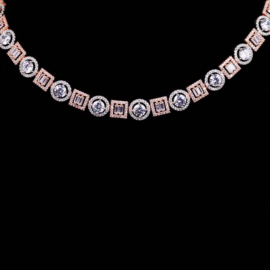 Beautiful Light Necklace Set With Matching Earrings, Rose Gold Plated : SJNK1204