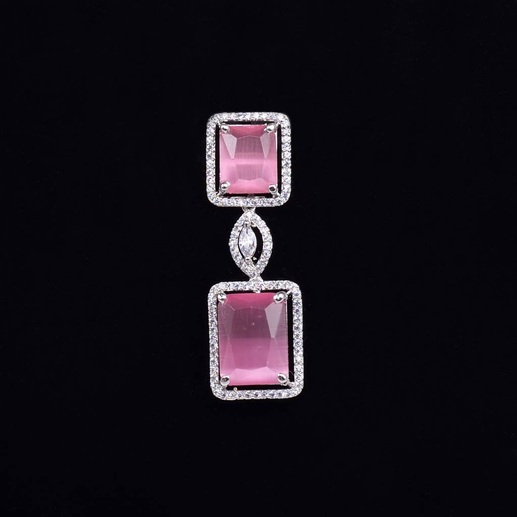 Big Rose Quartz Stuuded Handcrafted Necklace Set With Earrings : SJNK1206